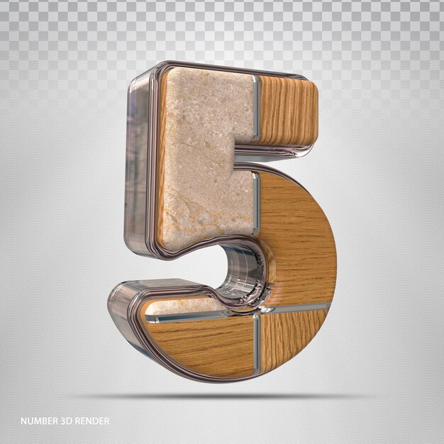 Premium PSD | Number 5 concept style wood 3d render