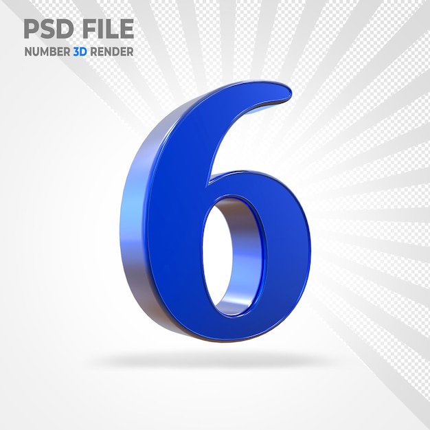 Premium Psd Number 6 Blue 3d Render