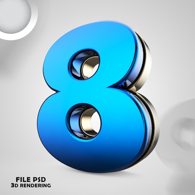 Premium PSD | Number 8 3d blue rendering