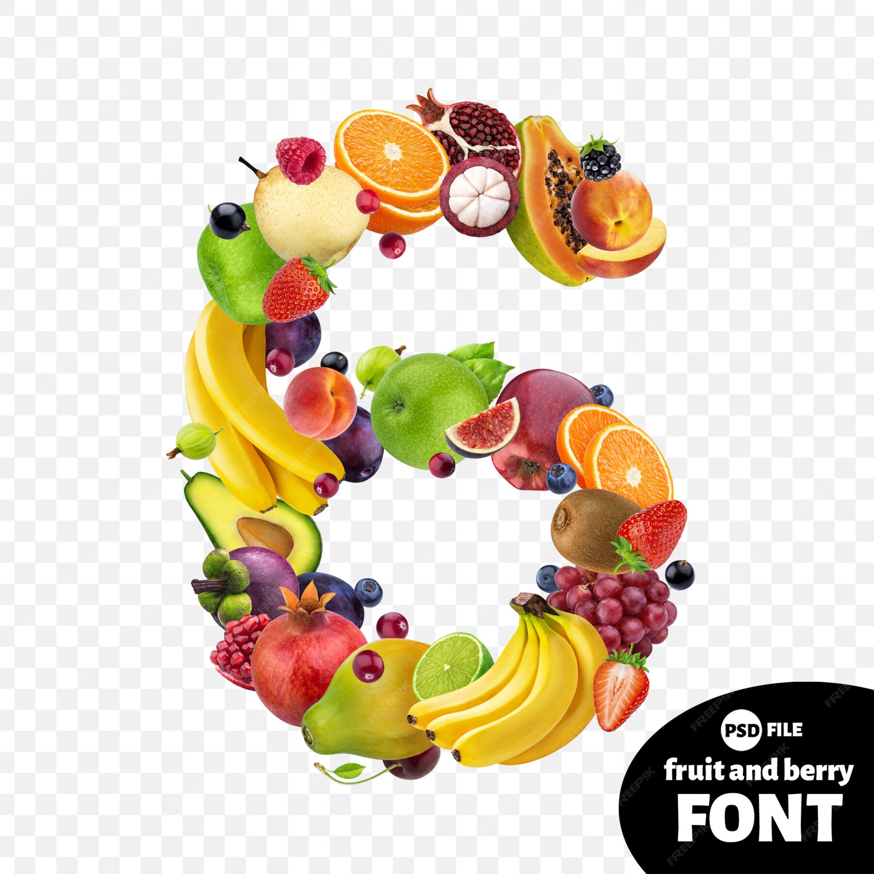 Premium PSD | Number six made with fruits