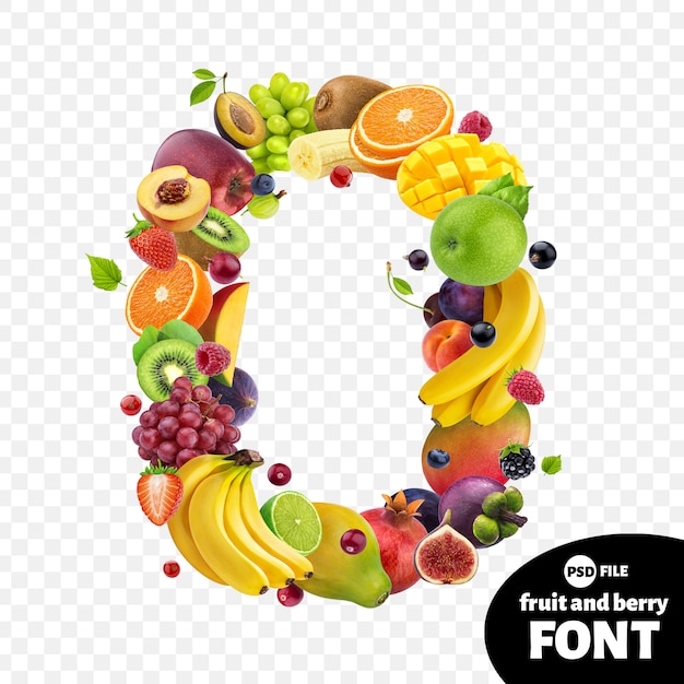 Number zero made with fruits Premium Psd