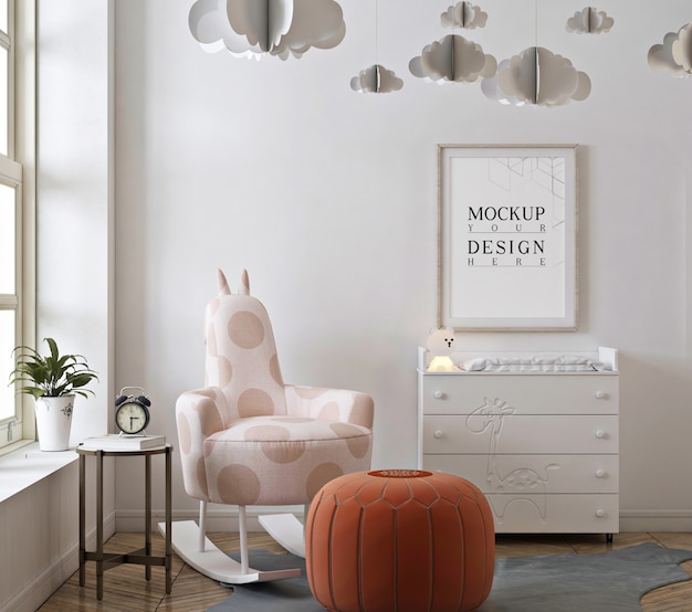 Download Premium PSD | Nursery bedroom with mockup poster frame and ...
