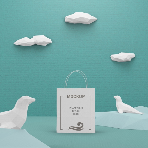 Download Ocean day paper bag kraft with mock-up | Free PSD File
