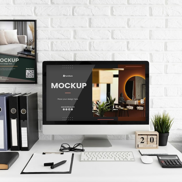 Download Free PSD | Office desk with computer mock-up