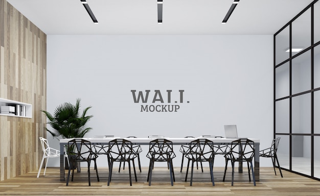 Download The office has a highlighted wooden wall.wall mockup | Premium PSD File