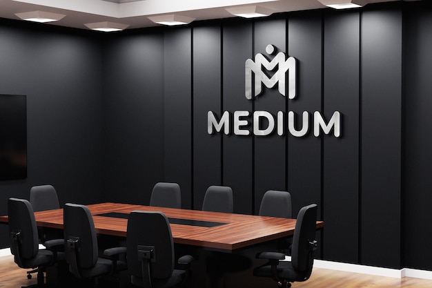 Download Premium Psd Office Logo Mockup On Black Wall In Meeting Room