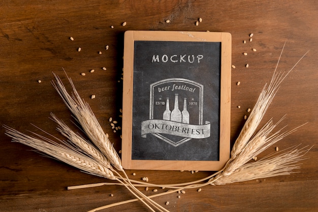 Oktoberfest mock-up frame surrounded by wheat Free Psd