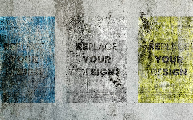 Download Old posters mockup on concrete wall | Premium PSD File