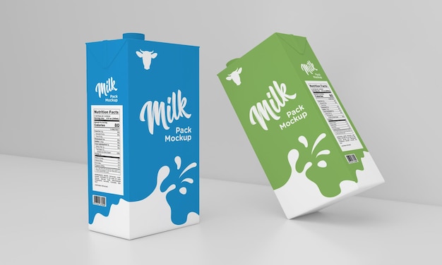 Premium PSD | One liter milk pack packaging packet design mockup