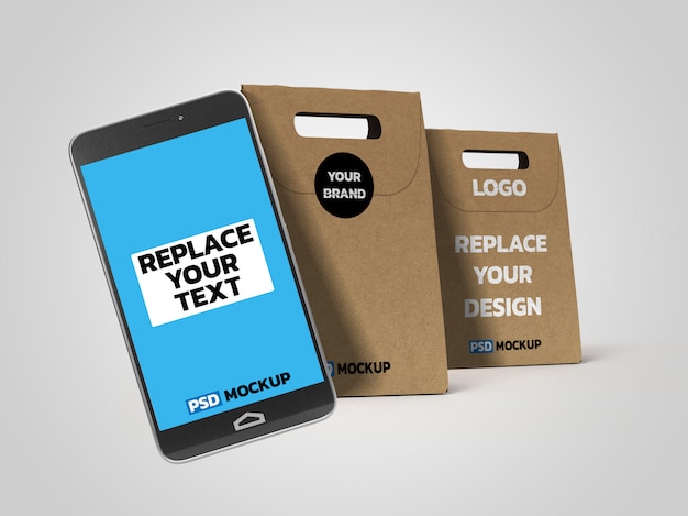 Download Online deliverly box mockup with smartphone | Premium PSD File