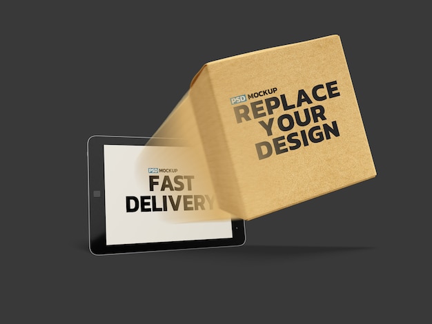 Download Online delivery box mockup 3d rendering design | Premium ...