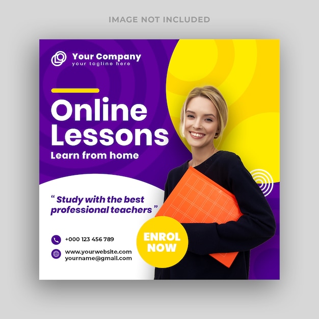 Premium Psd Online Lessons Social Media Banner And Square Flyer Template