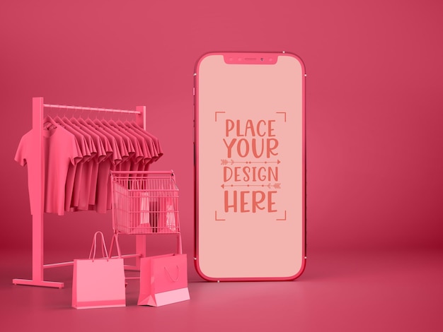 Online shopping with mobile and shopping elements mockup template Premium Psd