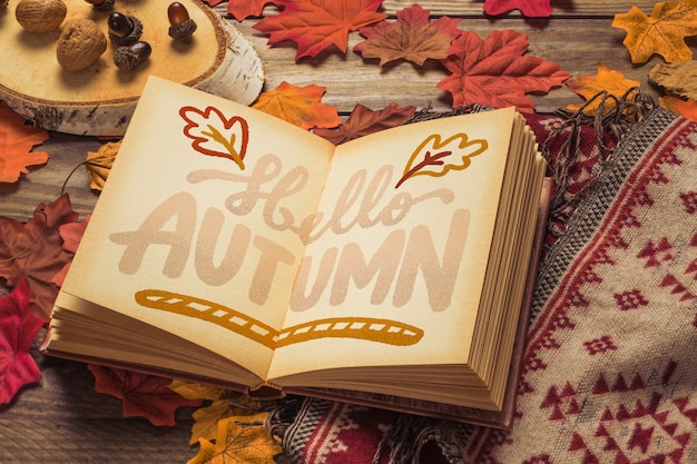 Download Open book mockup with autumn concept PSD file | Free Download