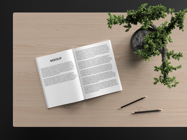 Open book mockup with plant PSD file | Premium Download