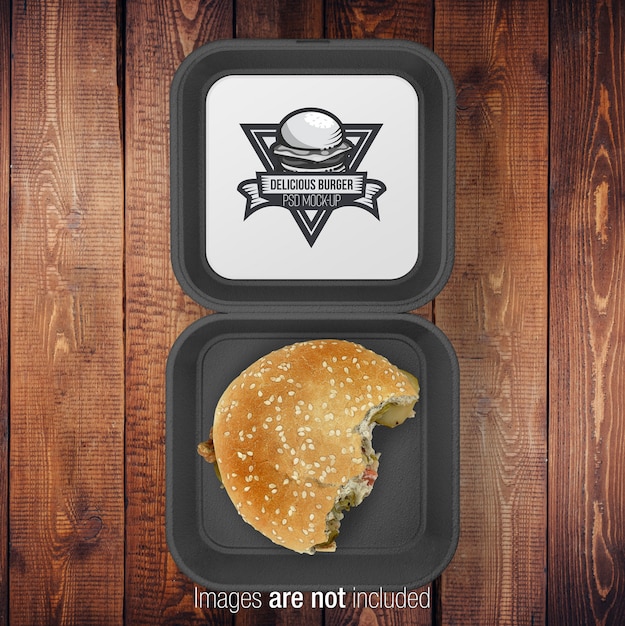 Download Premium PSD | Open burger black box with half burger