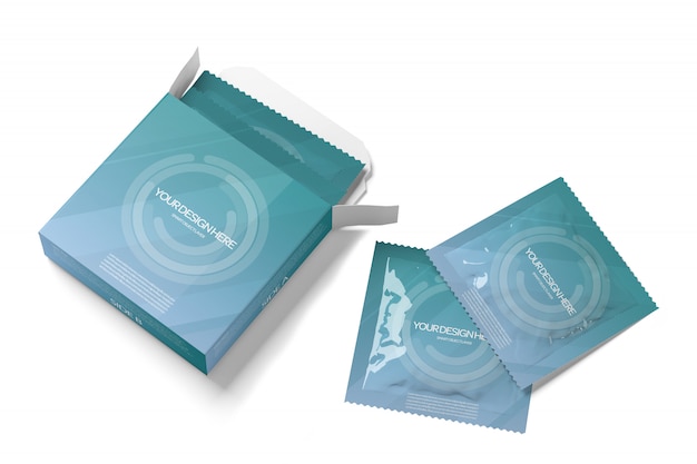 Download Premium PSD | Open condom packaging box mockup