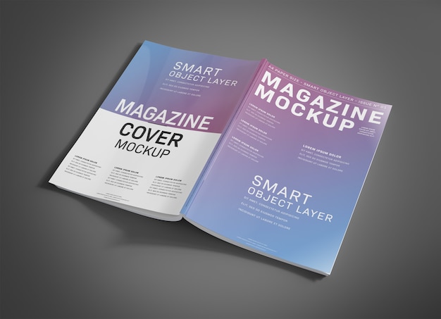 Download Premium PSD | Open magazine cover on grey mockup