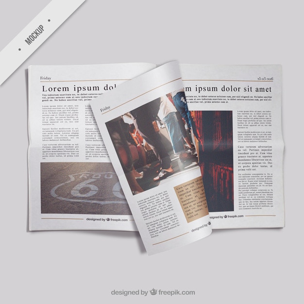Download Open newspaper mockup with a folded page | Free PSD File