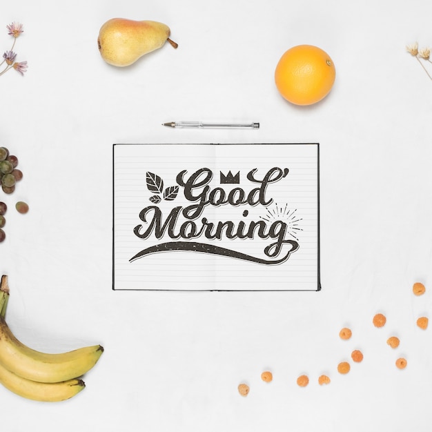 Download Open notebook mockup with breakfast concept PSD file | Free Download