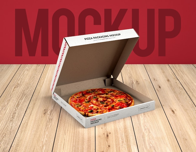 Download Premium PSD | Open pizza box packaging mockup on wood texture