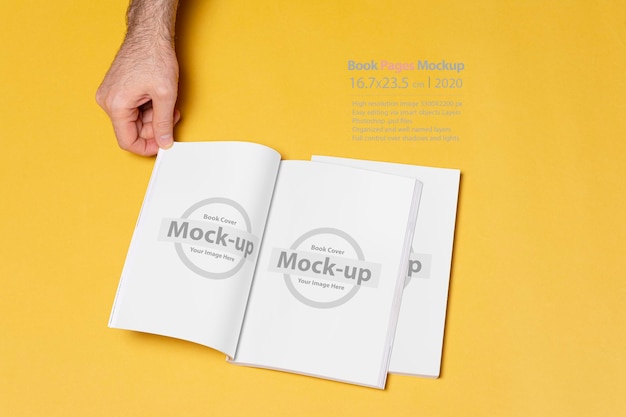 Download Premium Psd Opened Book Catalog Mockup With Blank Pages On Yellow Background