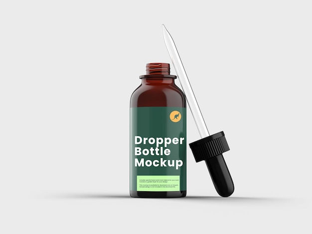 Premium PSD | Opened frosted glass dropper bottle mockup