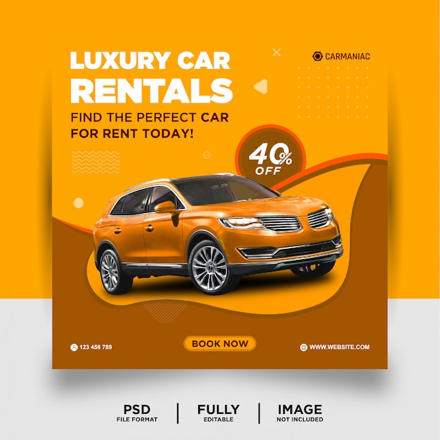 オレンジ色の高級レンタカーソーシャルメディアポストバナー プレミアムpsdファイル