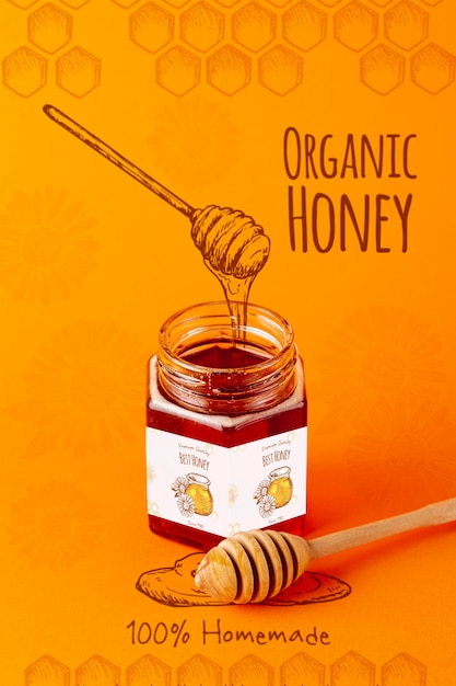 Download Organic honey on jar with mock-up | Free PSD File