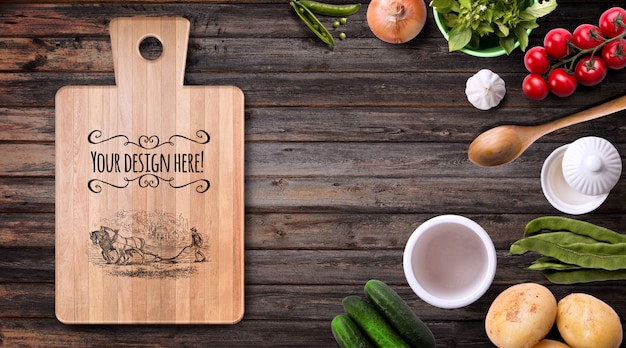 Download Organic vegetables and wooden utensils mockup | Premium ...