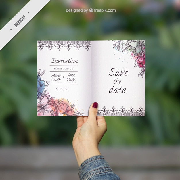 Download Free PSD | Ornamental wedding invitation mockup with watercolor flowers