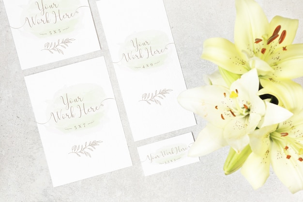  Package  of wedding  cards with flowers on grey background 