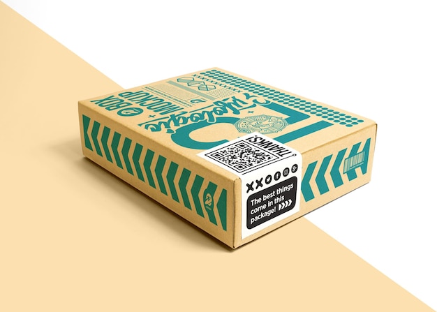 Premium PSD | Packaging cardboard box with sticker label mockup