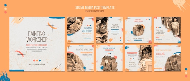 Free Psd Painting Workshop Social Media Posts Template