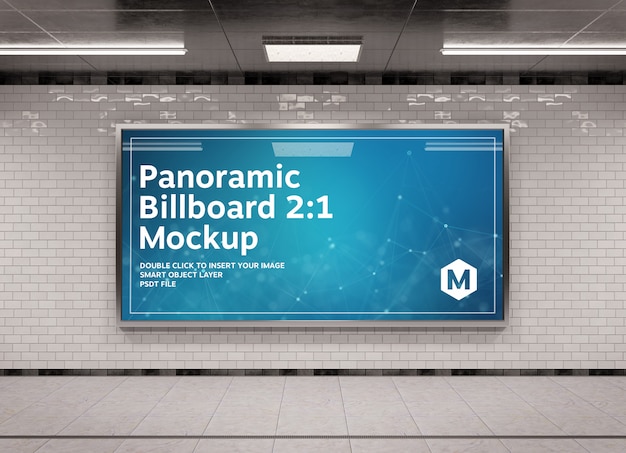 Download Premium Psd Panoramic Billboard Frame In Underground Mockup PSD Mockup Templates