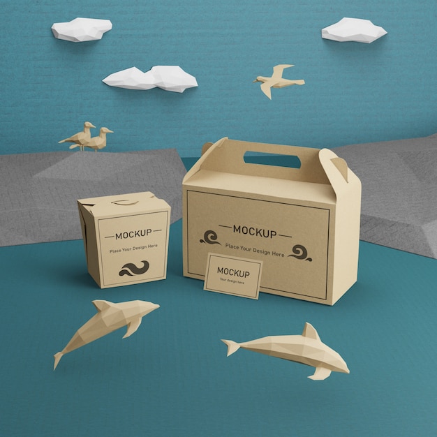 Download Paper bags kraft with dolphins mock-up | Free PSD File