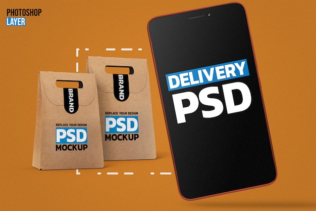 Download Paper bags and smartphone mockup | Premium PSD File