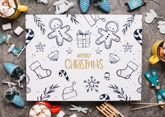 Download Paper card mockup with christmas elements | Free PSD File