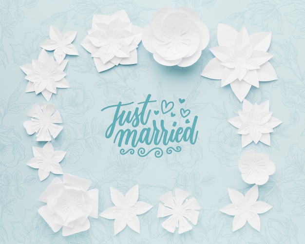 Download Paper flowers on blue wedding background mock-up | Free ...