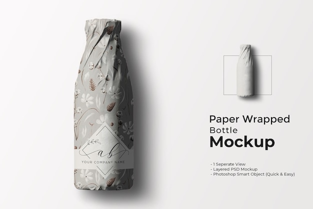 Premium PSD | Paper wrapped bottle mockup