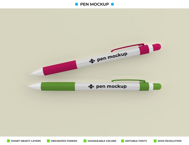 Premium PSD | Pen mockup isolated on soft color background