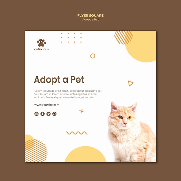 Pet adoption square flyer template design Free PSD File