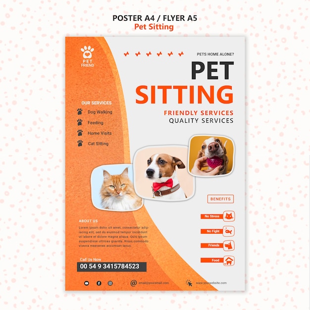Free PSD Pet sitting concept flyer template