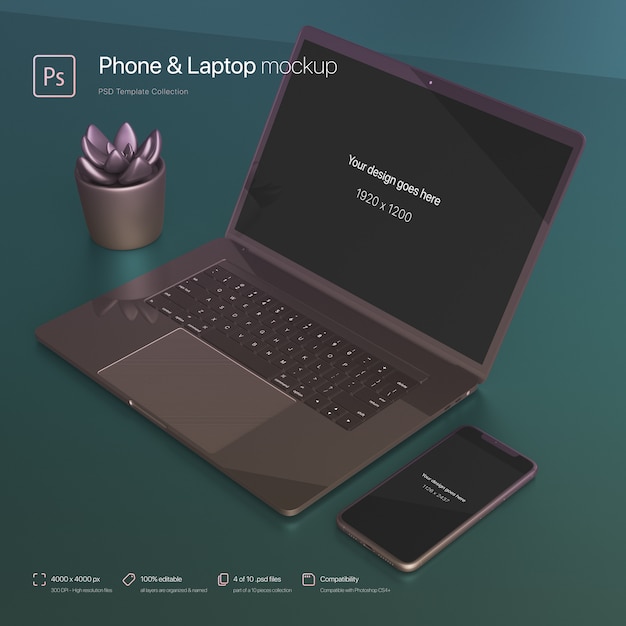 Download Phone and laptop setting over an abstract desktop mockup ... PSD Mockup Templates