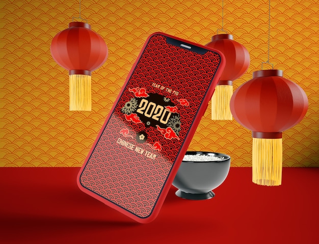 Download Phone mock-up for chinese new year PSD file | Free Download