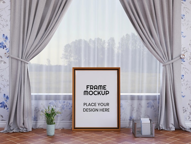 Download Premium PSD | Photo frame mockup on the floor