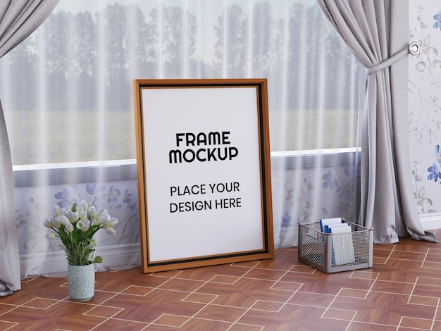 Download Premium PSD | Photo frame mockup on the floor