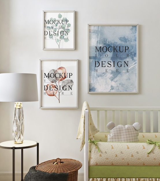 Download Premium PSD | Photo frame mockup in modern baby's room