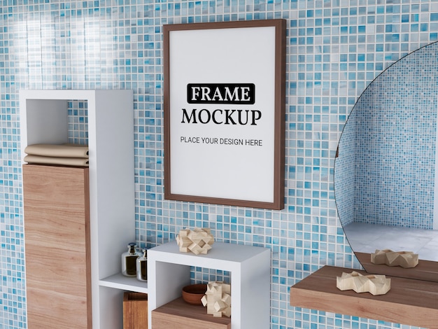 Download Premium Psd Photo Frame Mockup Realistic In The Bathroom