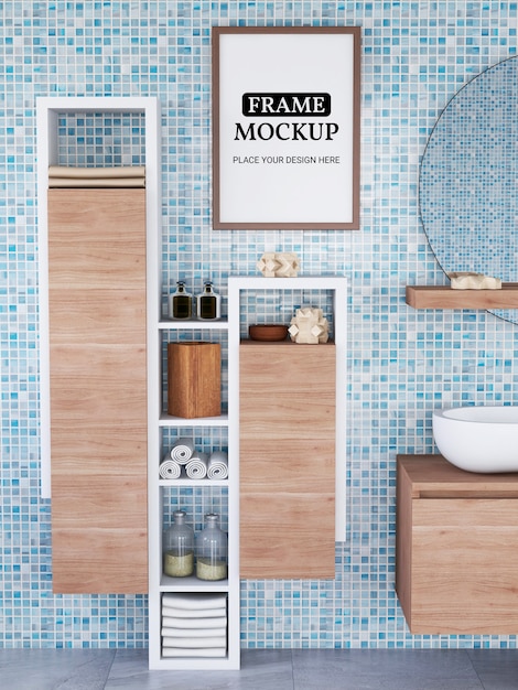 Download Premium PSD | Photo frame mockup realistic in the bathroom